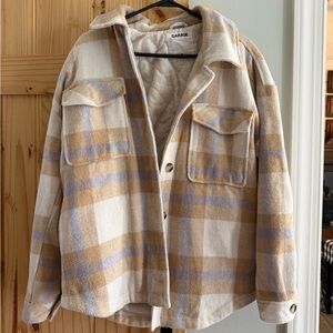 Garage Cream, Tan & Lavender Plaid Utility Shacket
